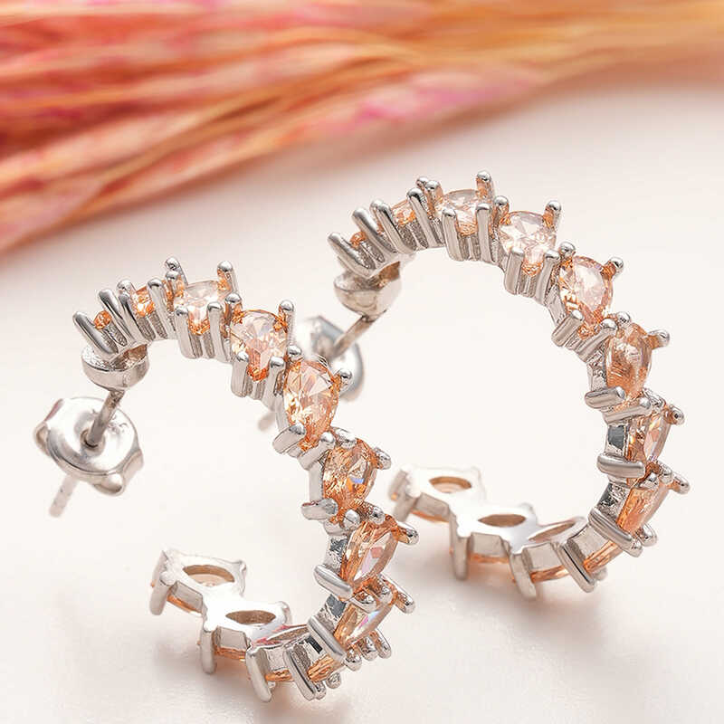 Silver Kahverengi Stone-set Drop Studded Women's Earrings