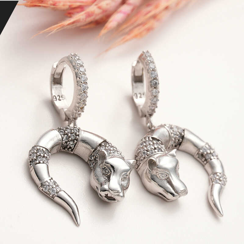 ​Silver Dangle Tiger Figured Women's Earrings