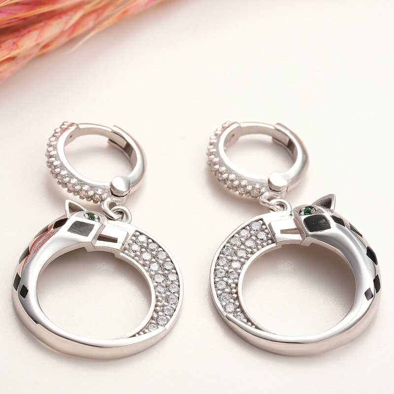 ​Silver Dangle Tiger Figured Women's Earrings