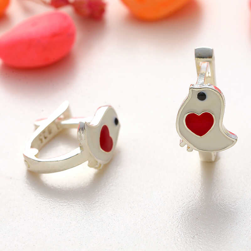Silver Heart Bird Kids' Earrings