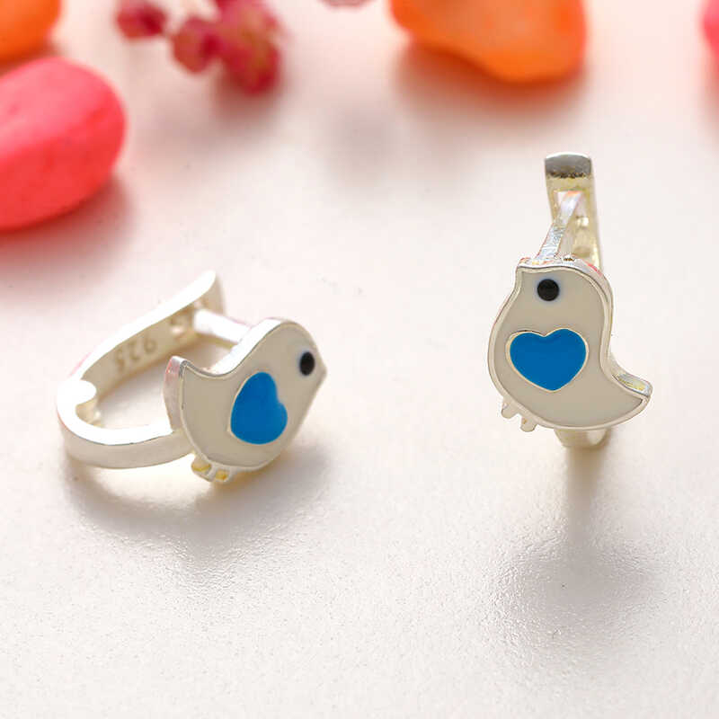 Silver Heart Bird Kids' Earrings