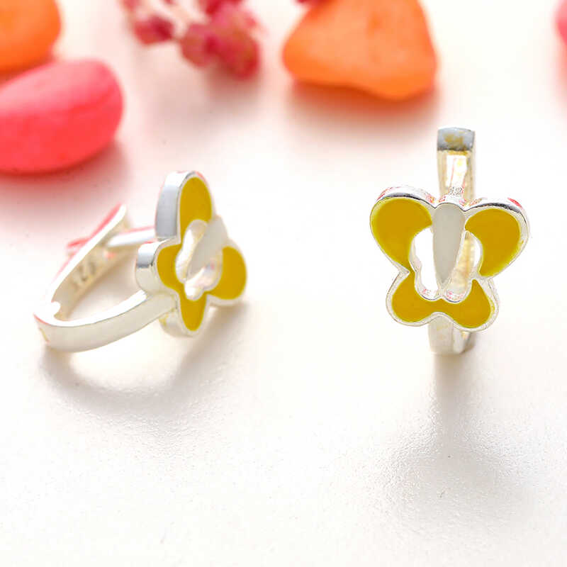 Silver Yellow Butterfly Kids' Earrings