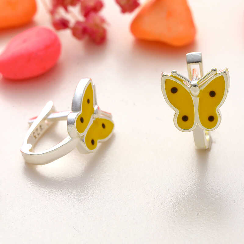 Silver Yellow Butterfly Kids' Earrings
