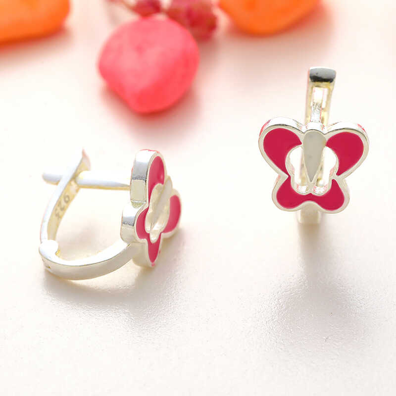 Silver Pink Butterfly Kids' Earrings