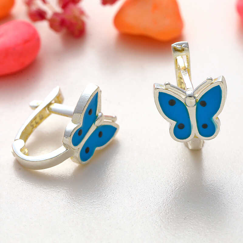 Silver Blue Butterfly Kids' Earrings