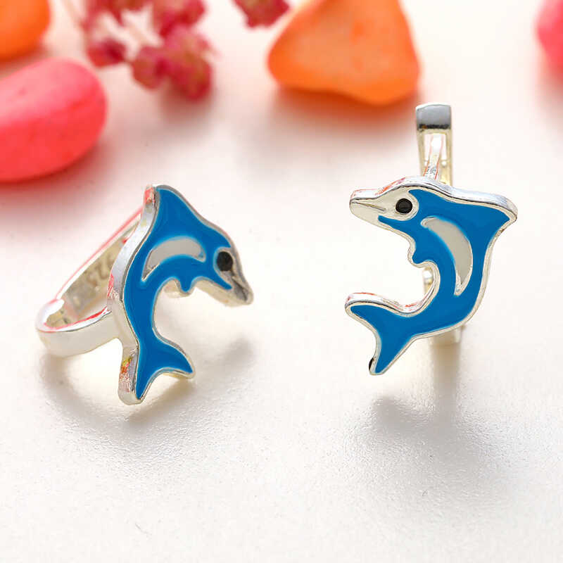 Silver Blue Yunus Balığı Kids' Earrings