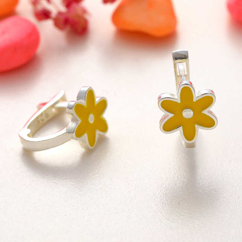 Silver Yellow Flower Kids' Earrings
