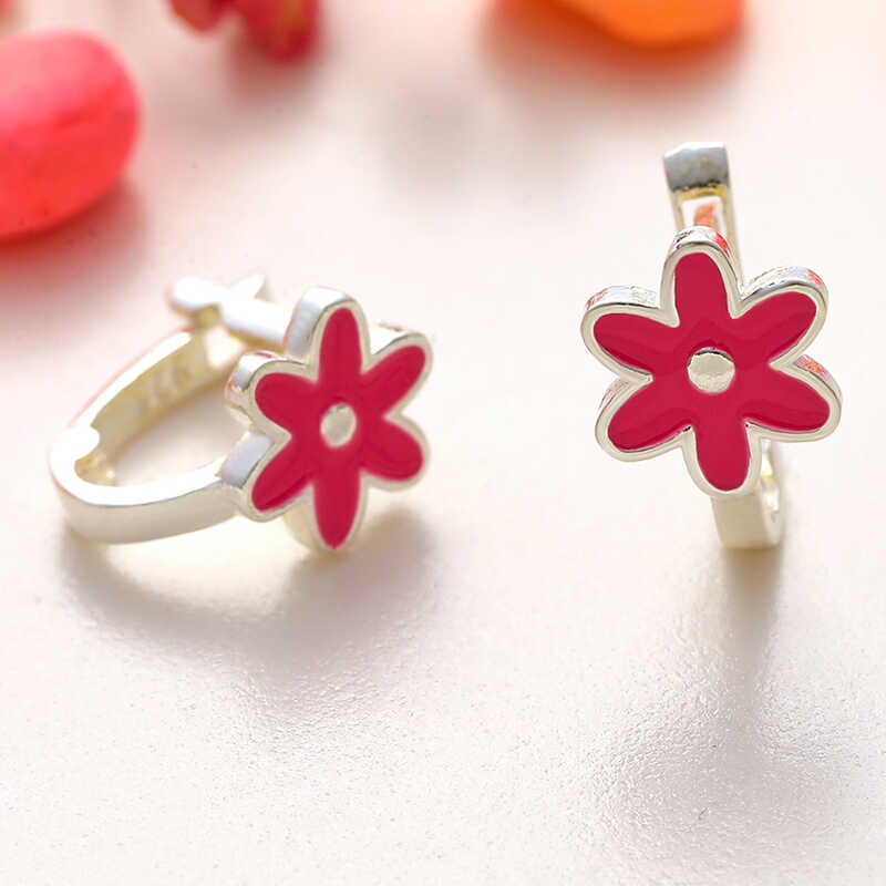 Silver Pink Flower Kids' Earrings