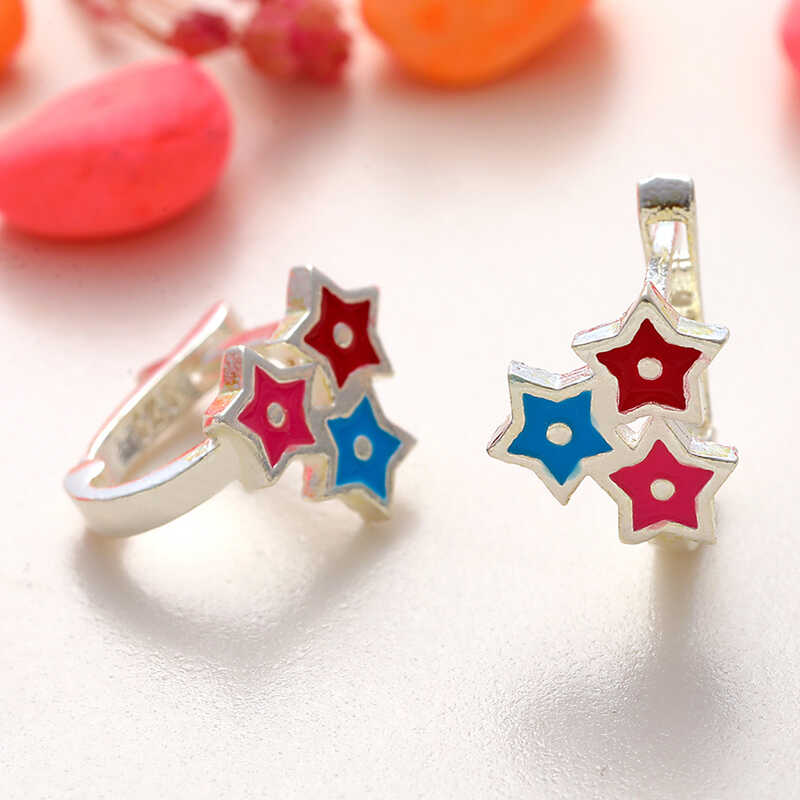 Silver Colored Three Star Kids' Earrings