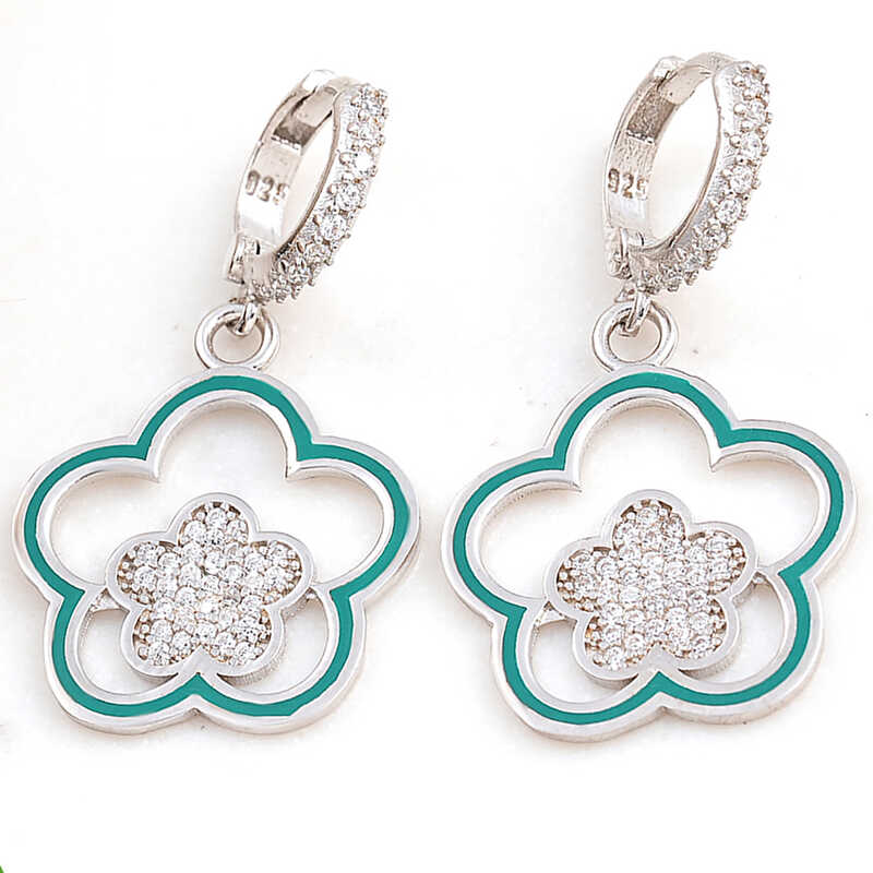 ​Silver Dangle Flower Patterned Women's Earrings