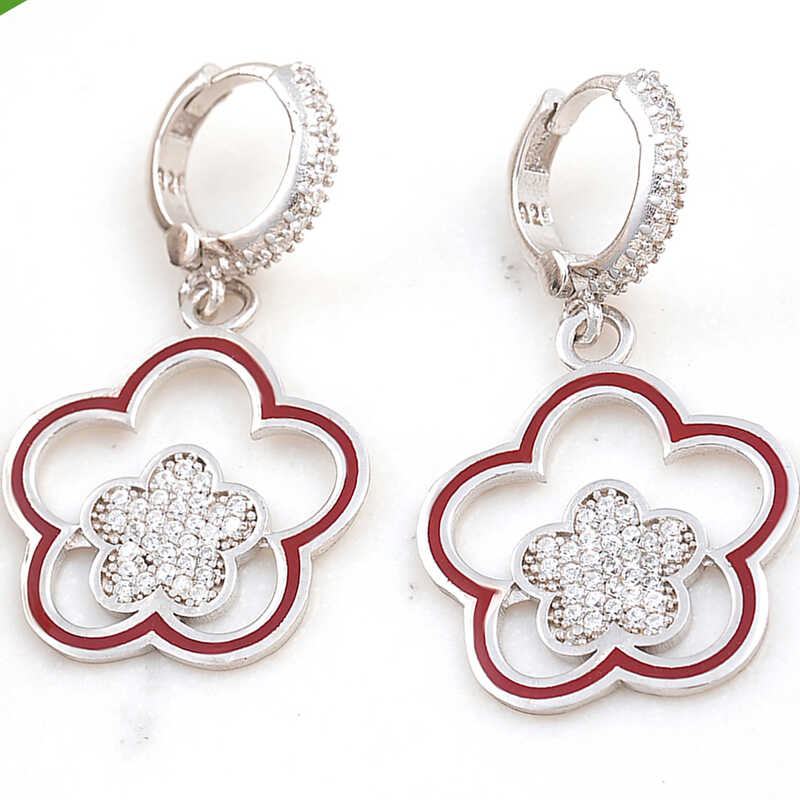 ​Silver Dangle Flower Patterned Women's Earrings