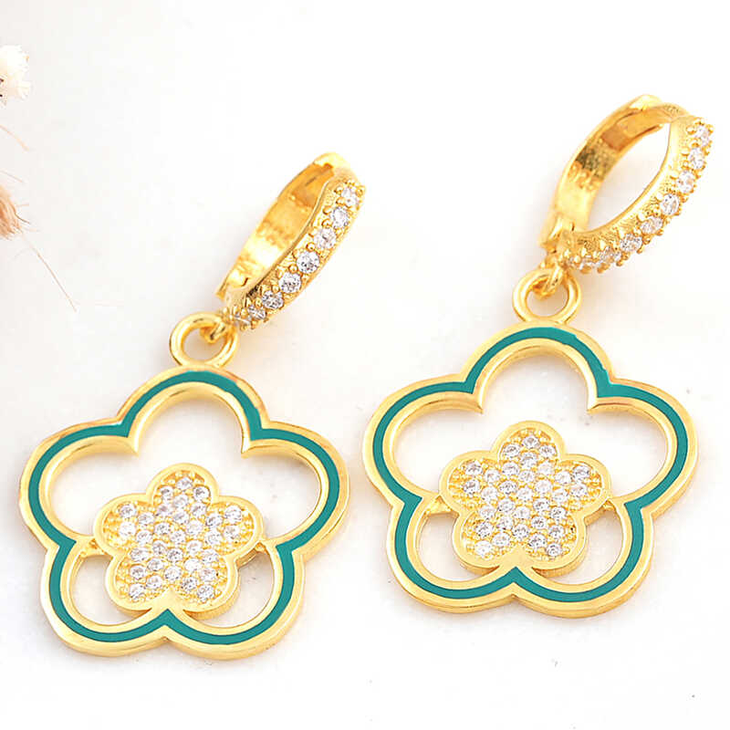 ​Silver Gold Dangle Flower Patterned Women's Earrings