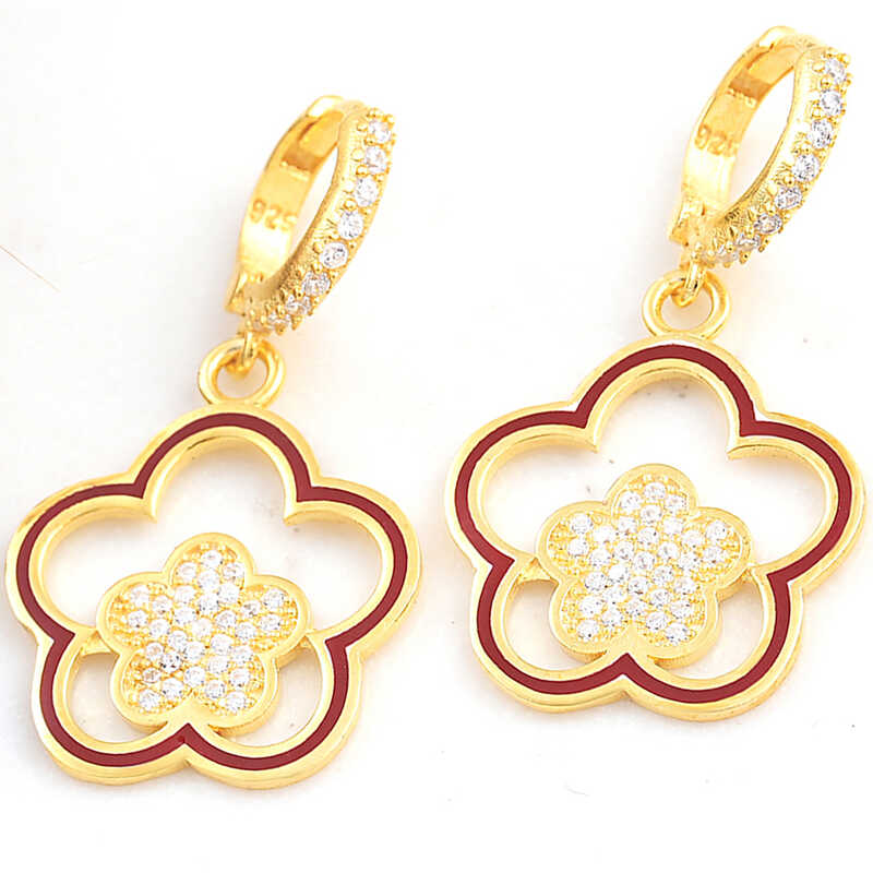 ​Silver Gold Dangle Flower Patterned Women's Earrings