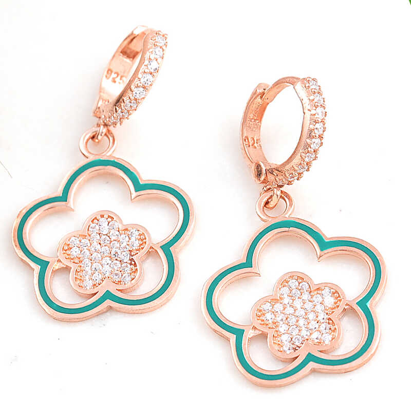 ​Silver Rose Dangle Flower Patterned Women's Earrings