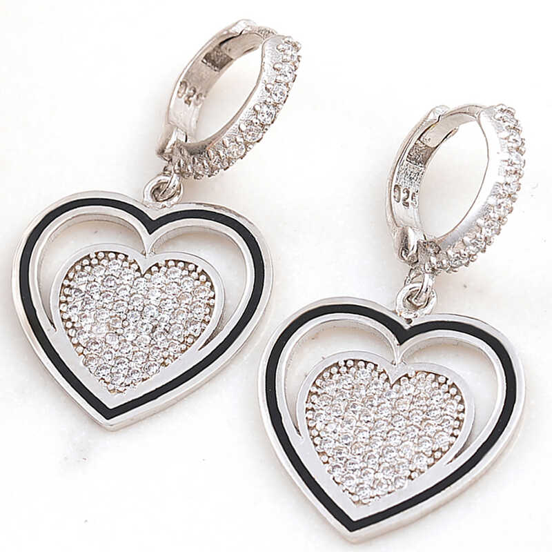 ​Silver Dangle Heart Women's Earrings