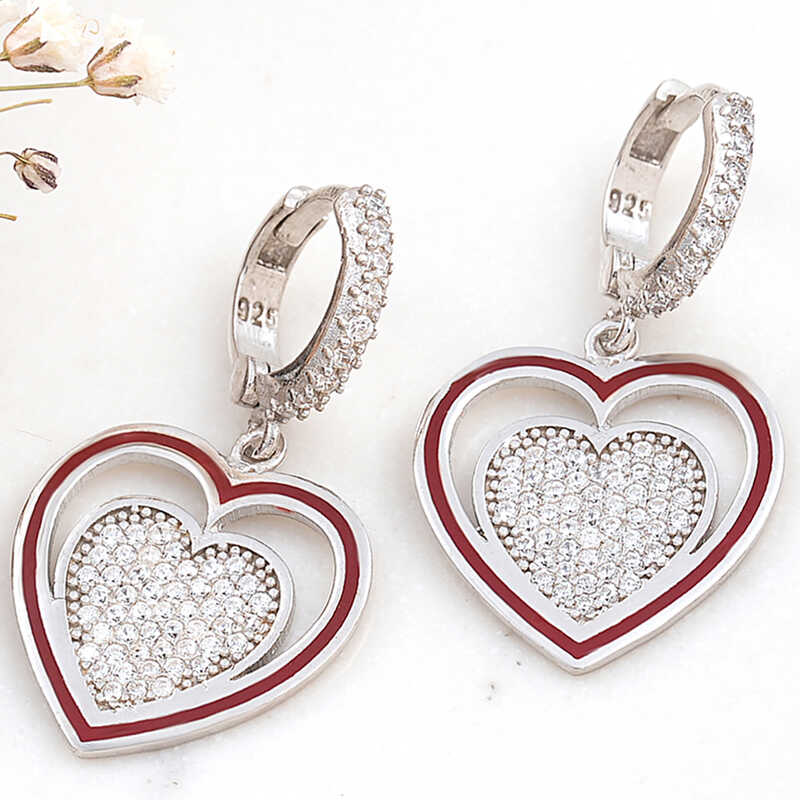 ​Silver Dangle Heart Women's Earrings