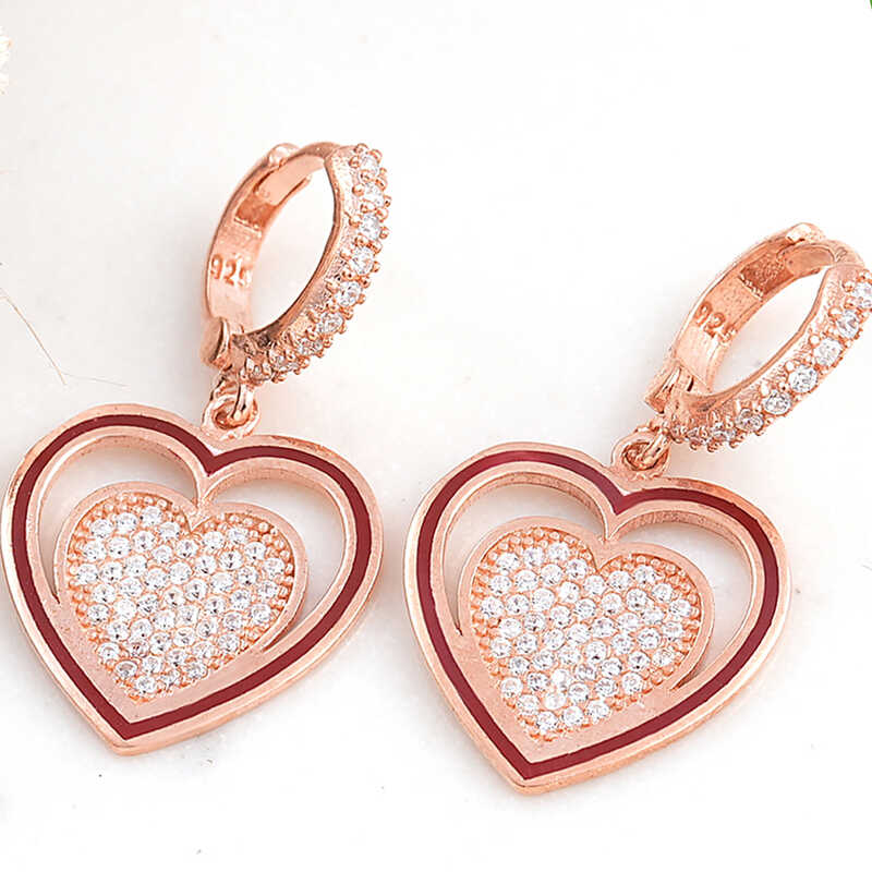 ​Silver Rose Dangle Heart Women's Earrings