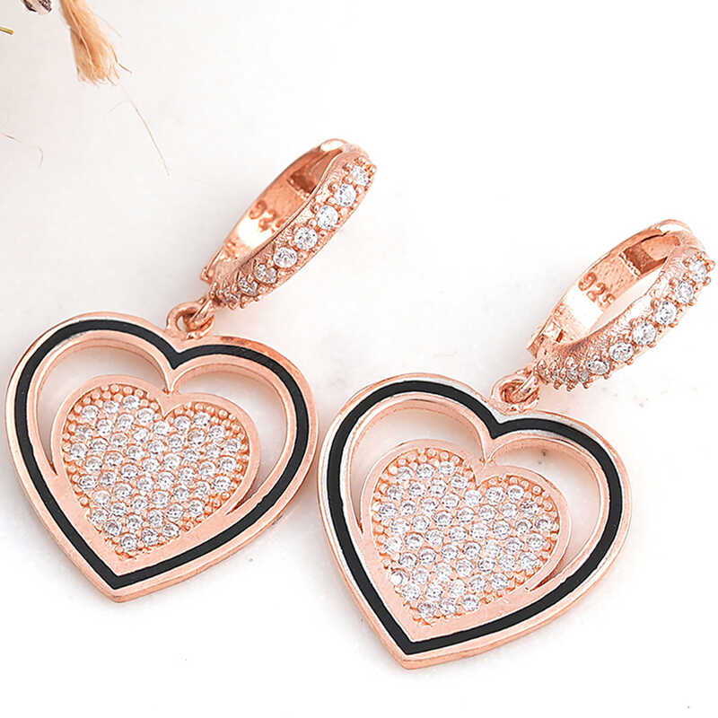 ​Silver Rose Dangle Heart Women's Earrings