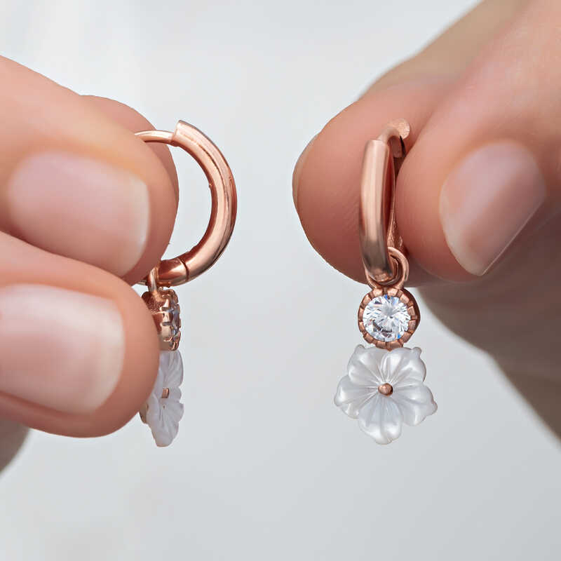 Silver Rose Dangle Manolya Flower Women's Earrings