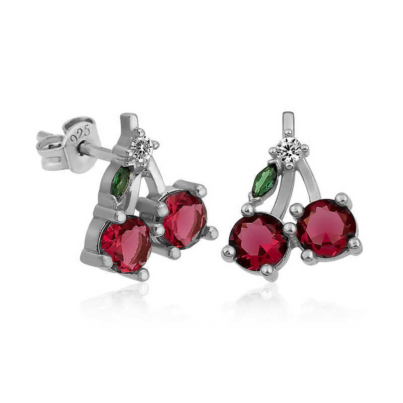 Silver Kiraz Figured Meyve Studded Earrings