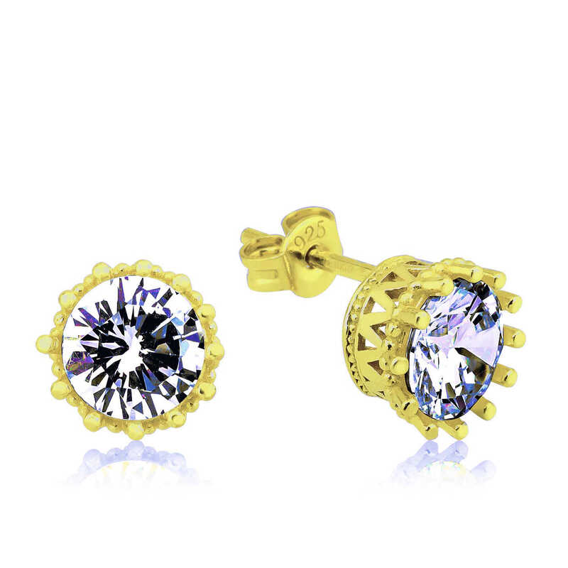 Silver Gold Prong-set Single Stone Studded Women's Earrings