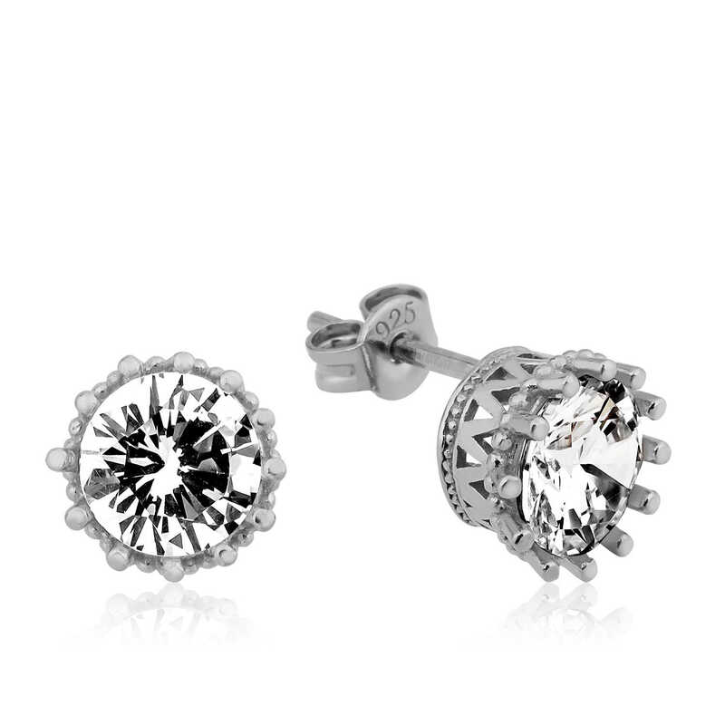 Silver Prong-set Single Stone Studded Women's Earrings