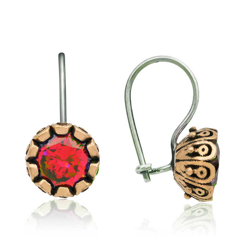Silver Red Round Authentic Women's Earrings