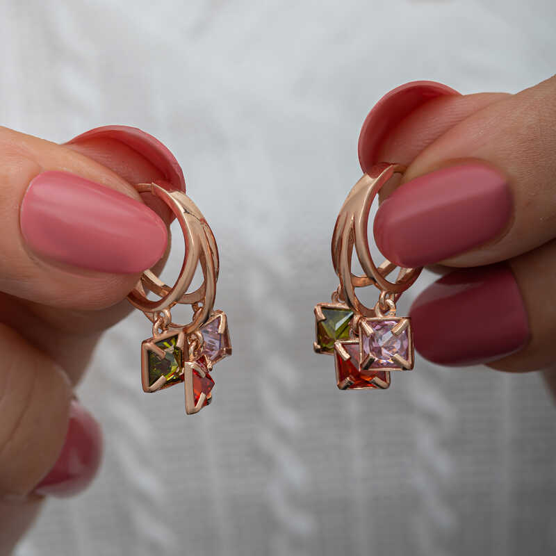 Silver Dangle Mix Stone-set Hoop Women's Earrings