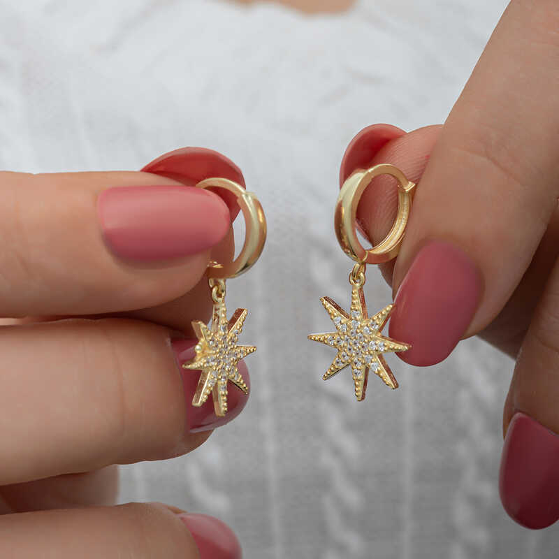 Silver Gold Dangle Polar Star Women's Earrings