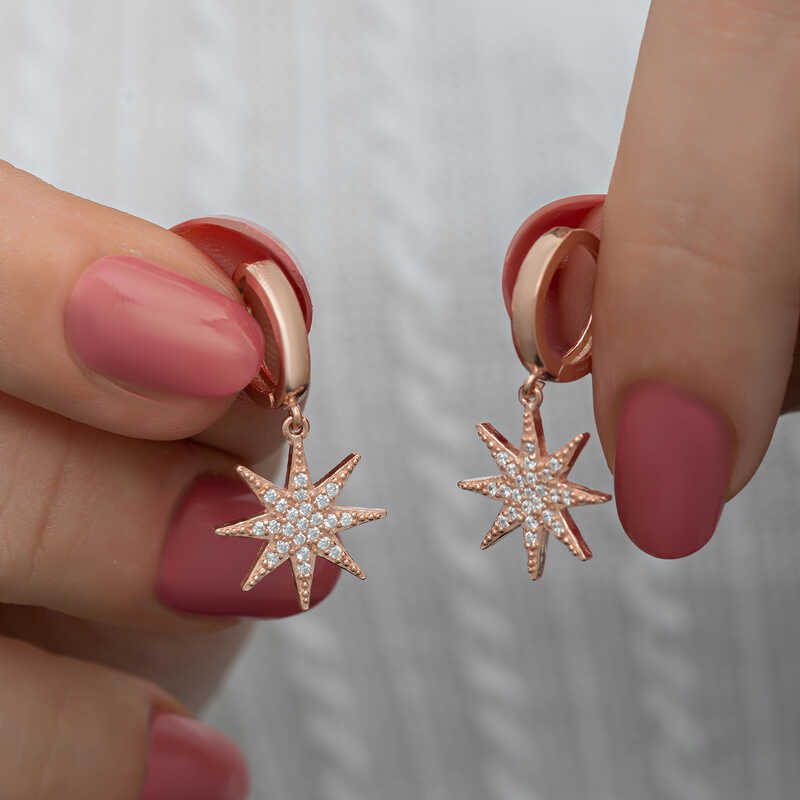 Silver Rose Dangle Polar Star Women's Earrings