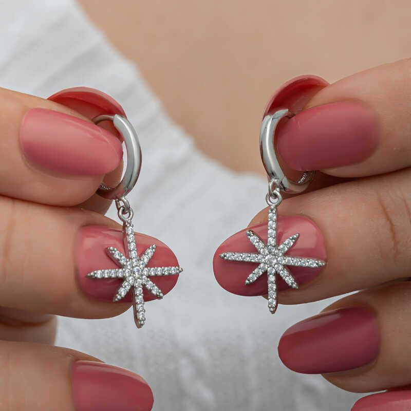 Silver Dangle Polar Star Women's Earrings
