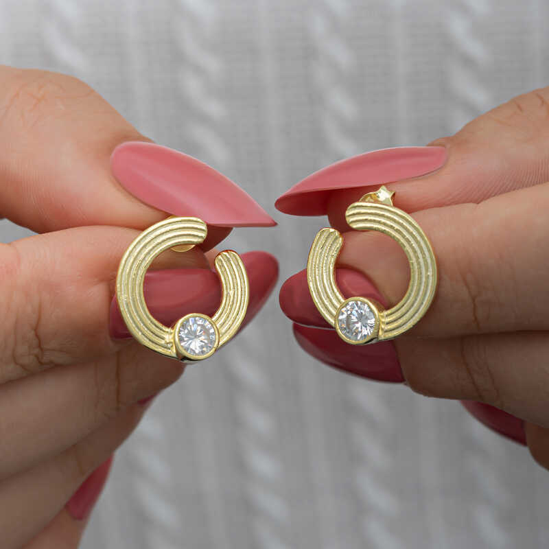 Silver Gold Solitaire Hoop Women's Studded Earrings