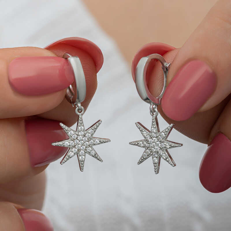 Silver Dangle Polar Star Women's Earrings