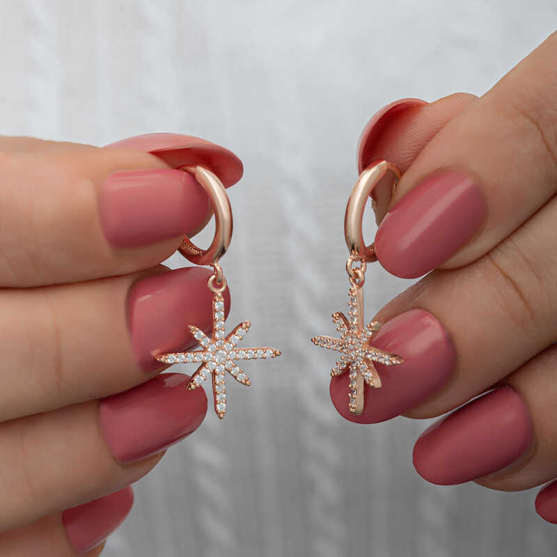 Silver Rose Dangle Polar Star Women's Earrings