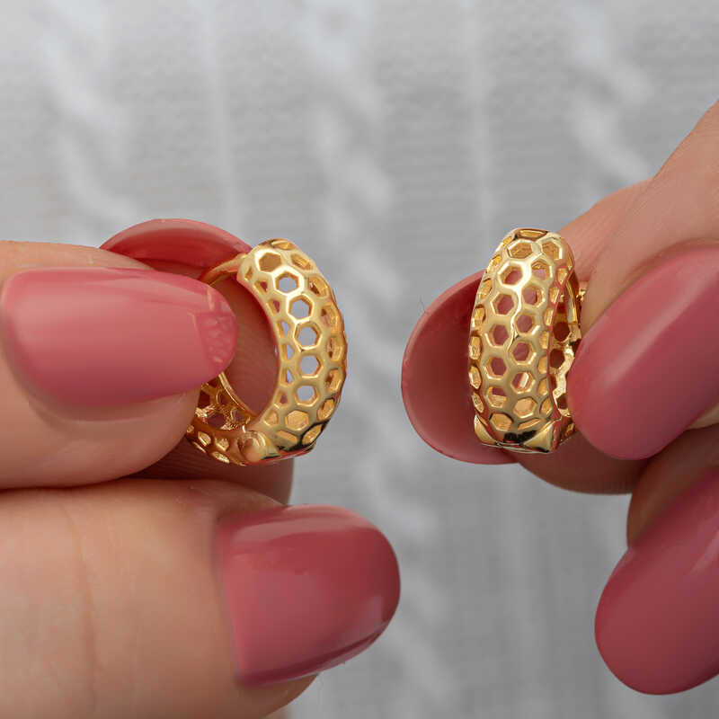 Silver Gold Petek Patterned Hoop Women's Earrings