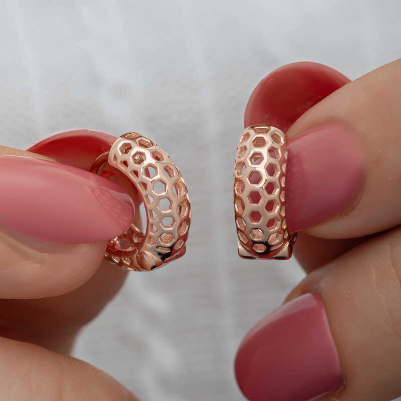Silver Rose Petek Patterned Hoop Women's Earrings