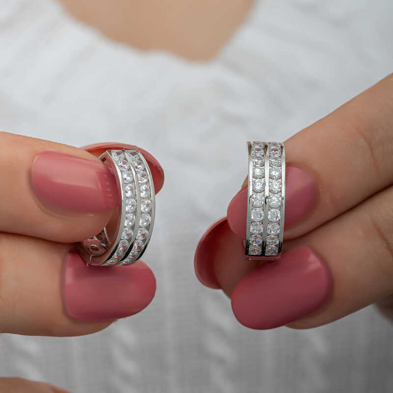 Silver Row Stone-set Hoop Women's Earrings
