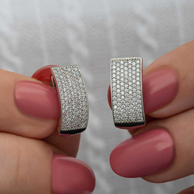 Silver 7 Row White Stone-set J Women's Earrings