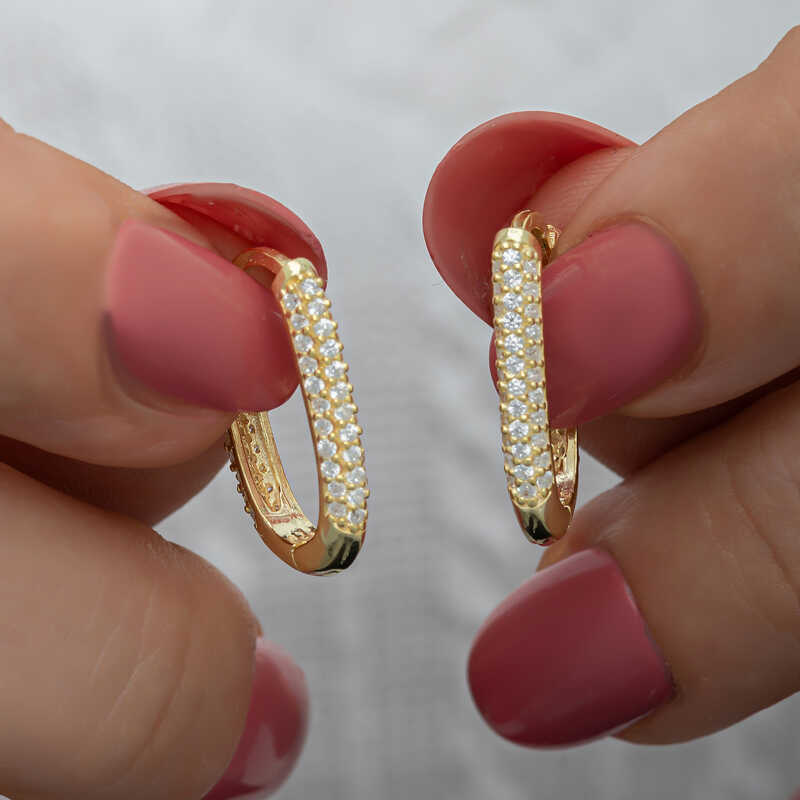 Silver Gold Double Row White Stone-set J Women's Earrings