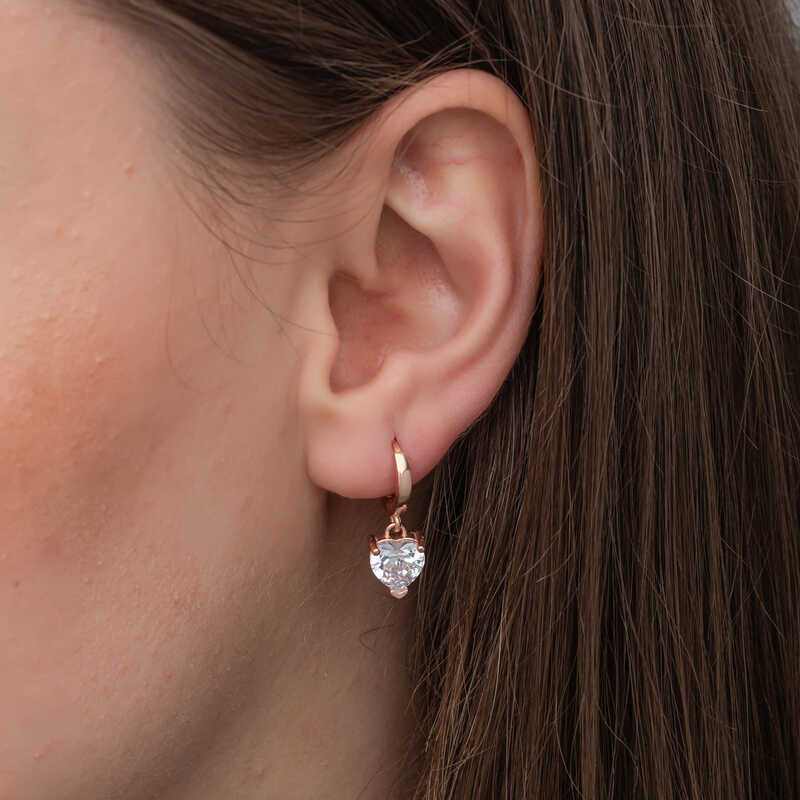 Silver Rose White Stone-set Heart Women's Earrings