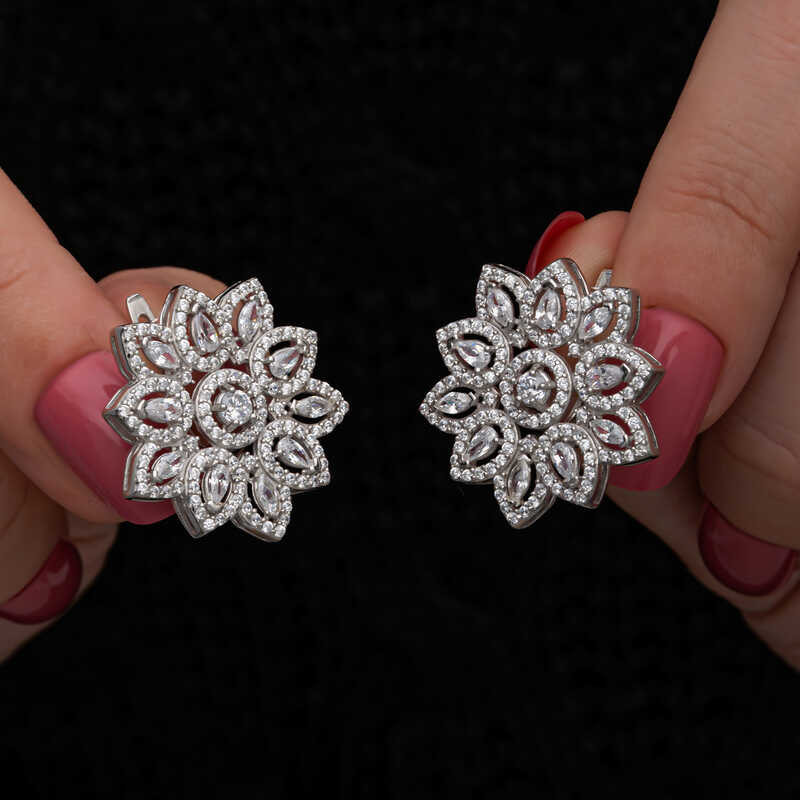 Silver Zircon Stone Flower Women’s Earrings