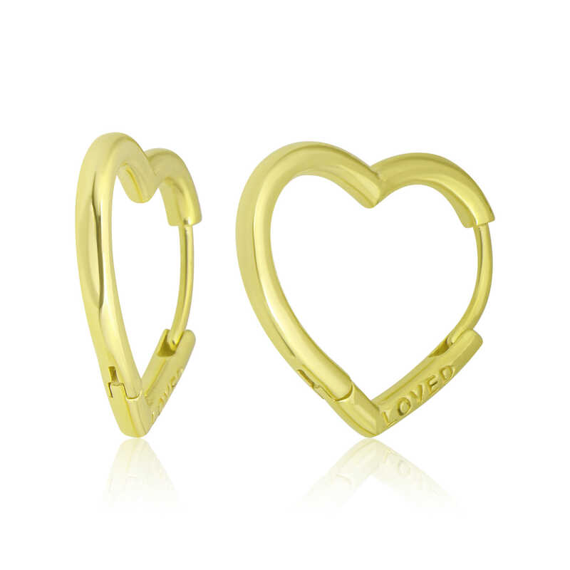Silver Gold Loved Engraved Stoneless Heart Women's Earrings