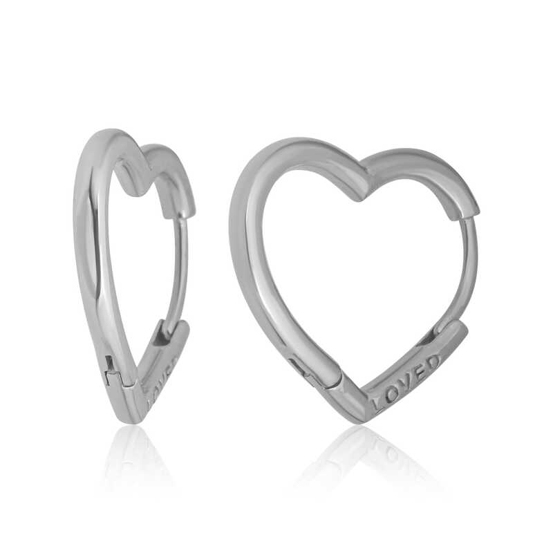 Silver Loved Engraved Stoneless Heart Women's Earrings