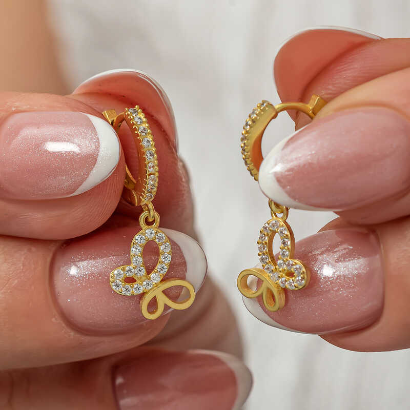 Silver Dangle Gold Butterfly Women’s Earrings