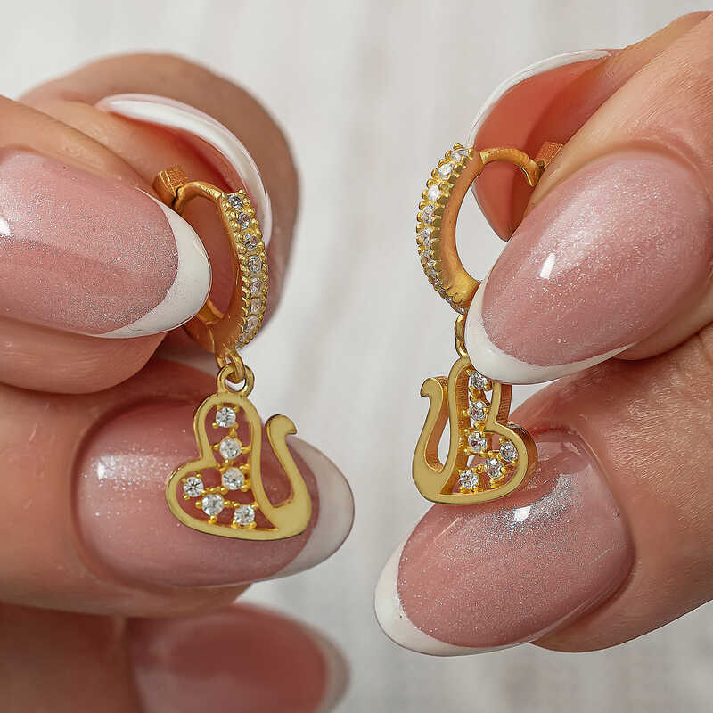Silver Dangle Gold Swan Women’s Earrings