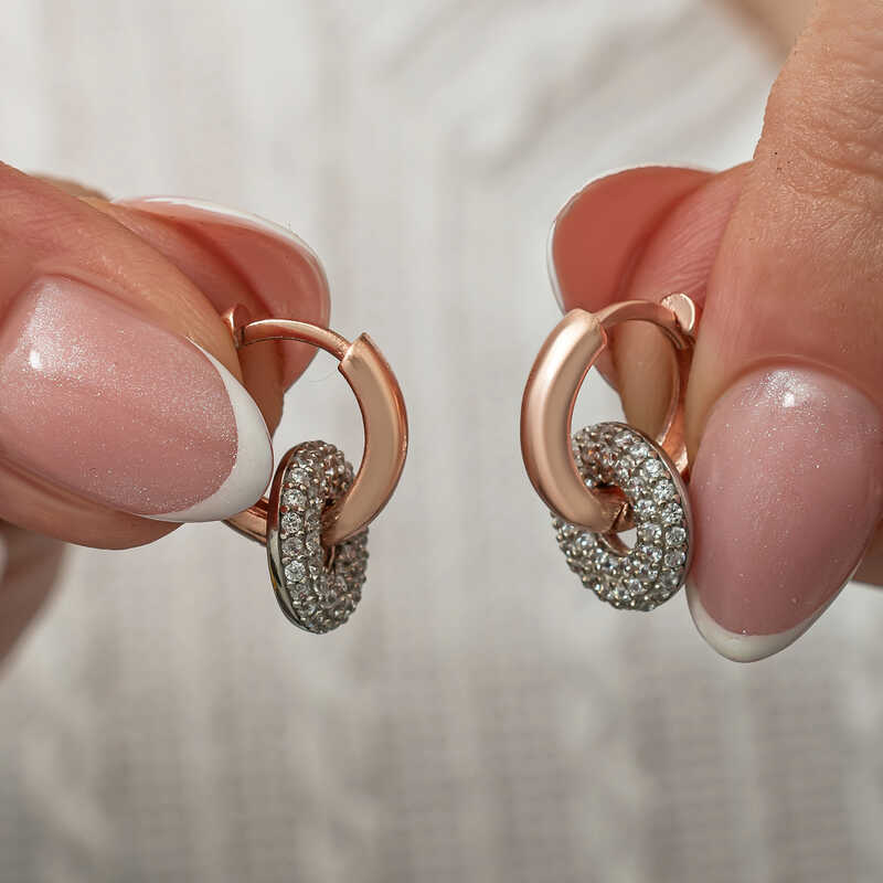 Silver Dangle Rose Hoop Earrings