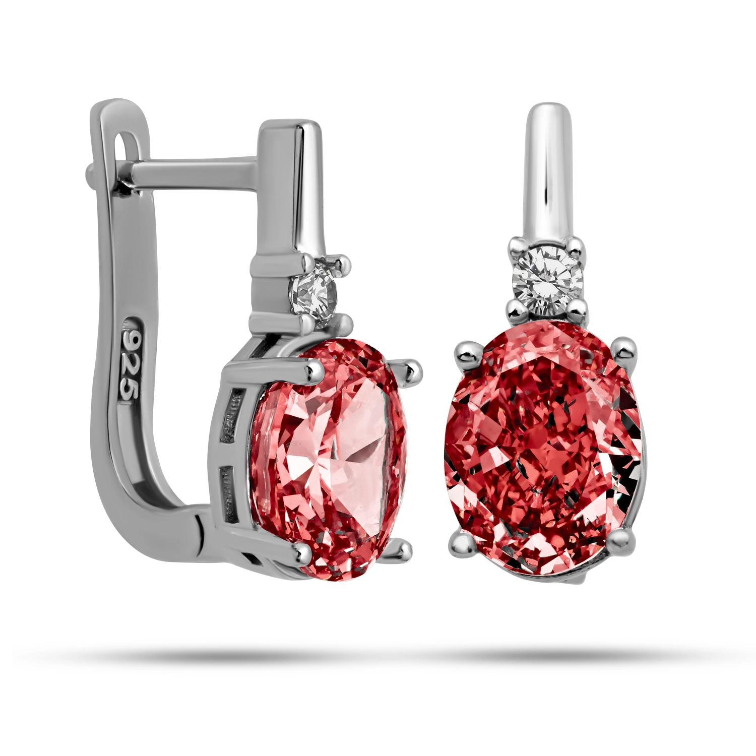 Silver 925 Ice Cut Oval Red Zircon Earring