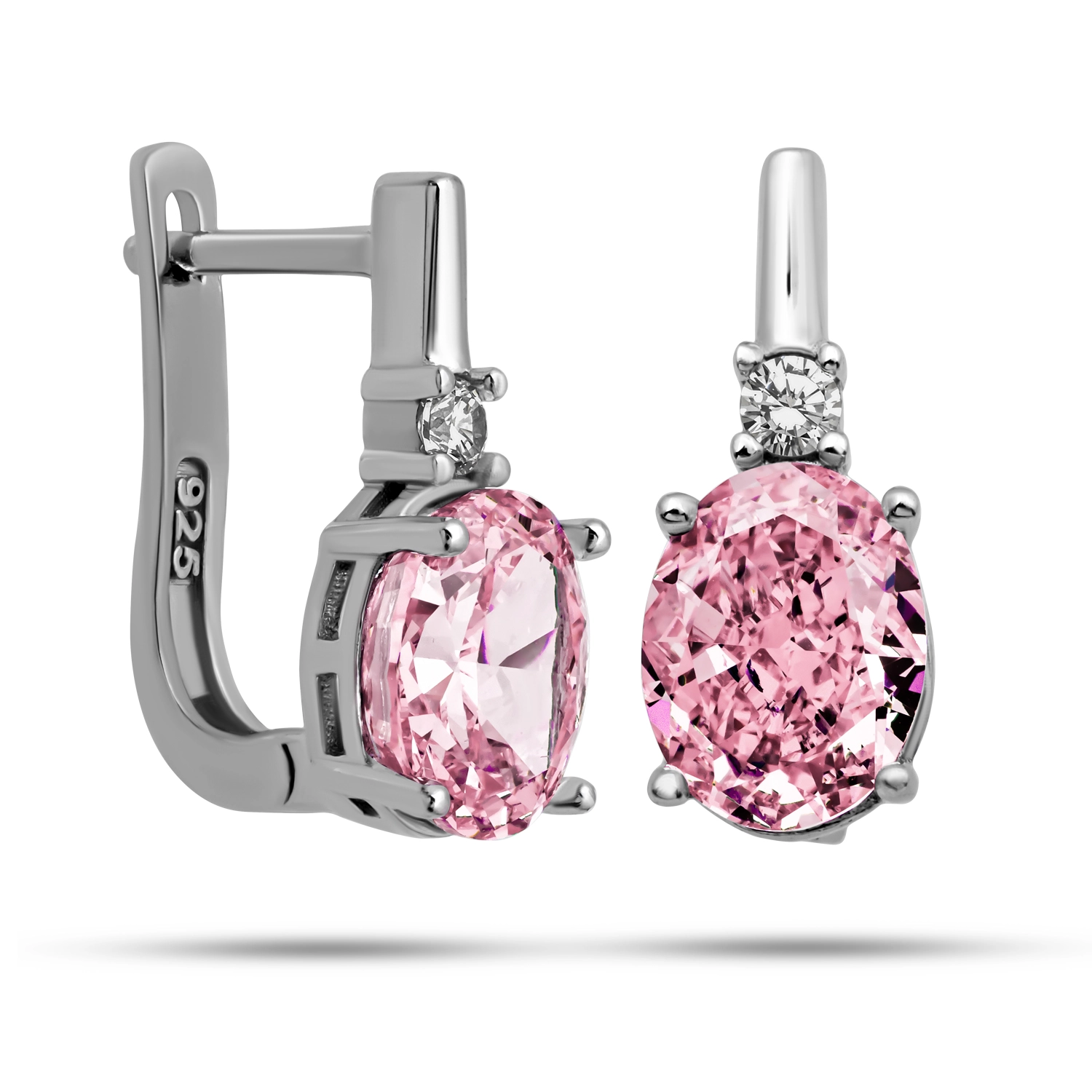 Silver 925 Ice Cut Oval Pink Zircon Stone Earring