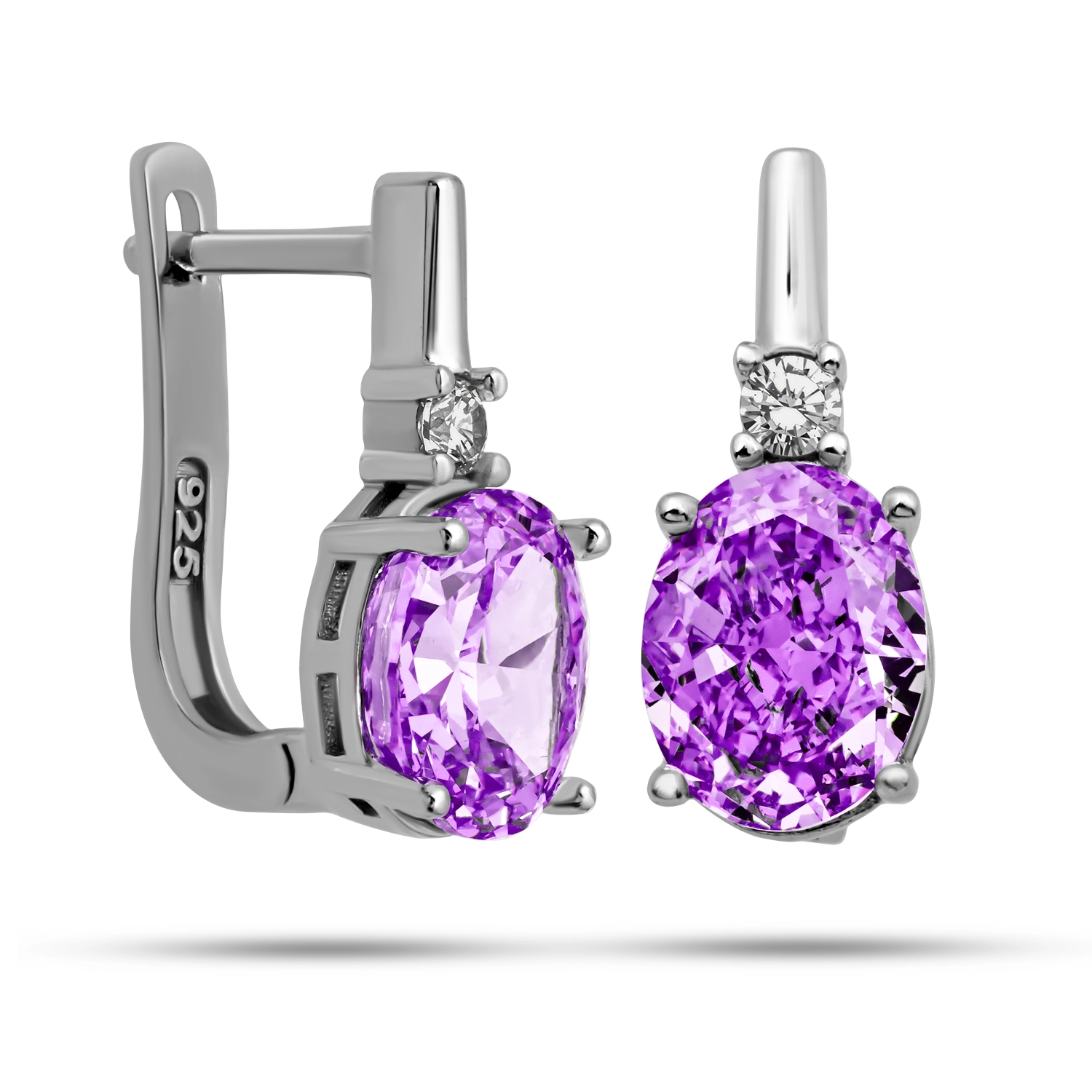  Silver 925 Ice Cut Oval Purple Zircon Stone Earring