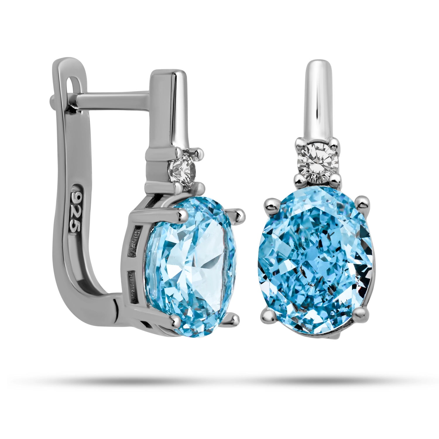 Silver 925 Ice Cut Oval Blue Zircon Earring